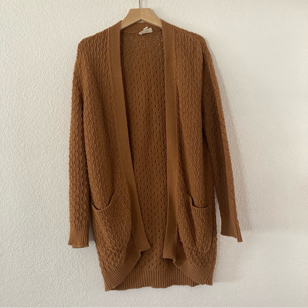 Pact Organic Cotton Lattice Knit Oversized Open Cardigan Camel/Tan Earthy XS/S - Picture 3 of 10